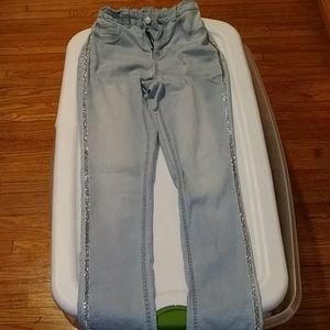 Girls silver glitter stripe skinny jeans